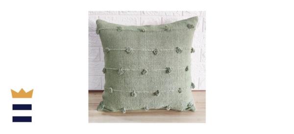 Sage Green Hand Loom Woven Chunky Loops Natural Cotton Hand Dyed Pillow Cover